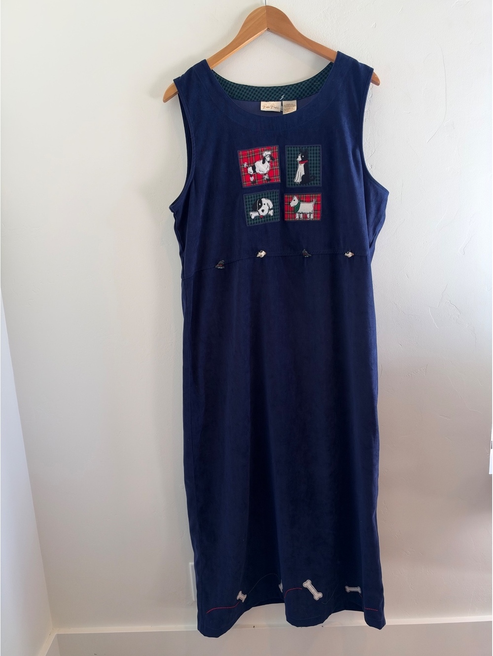 Vintage Bobbie Brooks Dog Appliqué Navy Jumper Maxi Dress Size XL